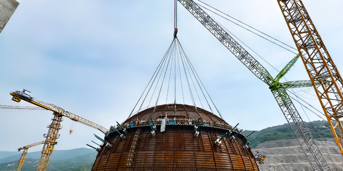 Photos and videos: Tianwan NPS (China) power unit No. 7, installation of the inner containment dome’s upper part
